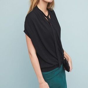 Anthropologie Rambuteau Black Knit Sleeveless Wrap Sweater Neck Tie Size XL